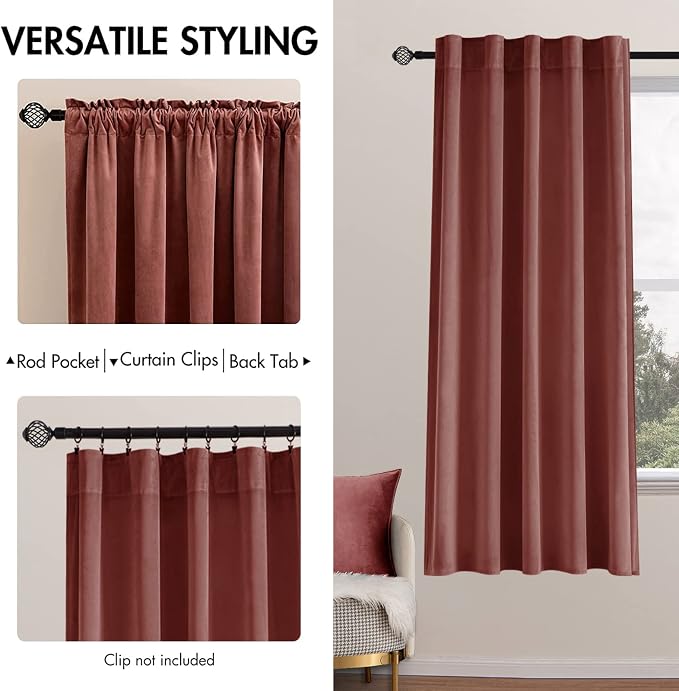 MIULEE Velvet Curtains 52x63 inches 2 Panels Dusty Rose Pink Curtains | Luxury - Image 2