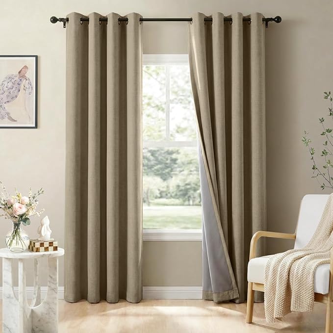 100% Blackout Linen Textured Curtains 72 Inch Long, Plaza Taupe | 100% Blackout by 100BlackoutShield
