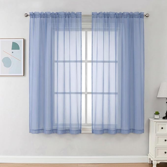 Chyhomenyc Sheer Curtains 63 Inch Length 2 Panels, Denim Blue | Light Filtering by Chyhomenyc