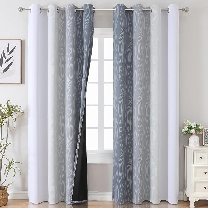 Grey and Greyish White Ombre Blackout Curtains - Image 2