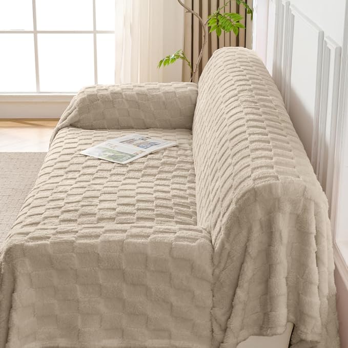 Fuzzy Couch Cover for Sectional Sofa, Non-Slip Caramel Sofa Cover for Dogs - Image 3