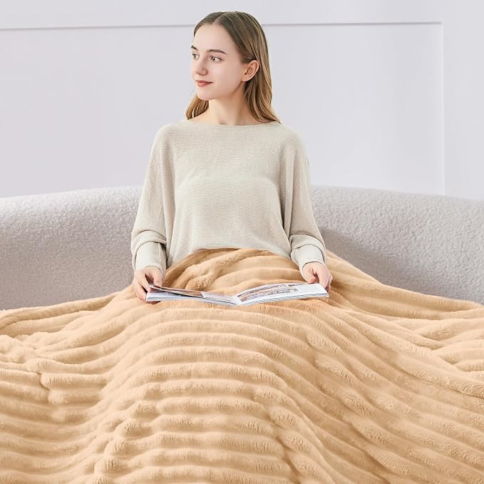 BEDELITE Ribbed Twin Blanket for Couch & Bed, Blush Sand, Warm Yet Lightweight - Image 3