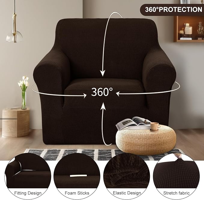 U-NICE HOME Stretch Recliner Chair Cover Armchair Slipcover, Chocolate | - Image 3