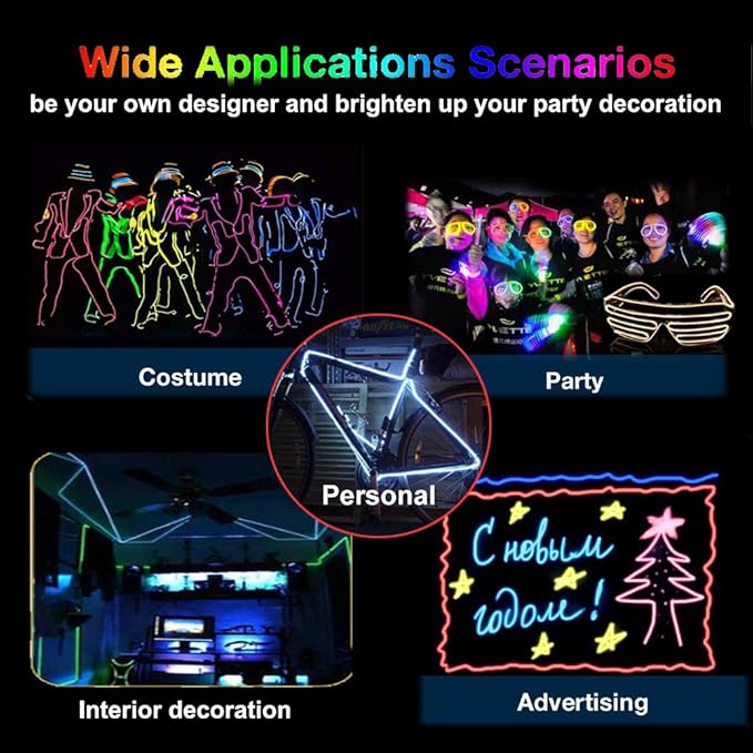 MaxLax EL Wire Pink, 16.4ft/5m Portable Battery Pack Neon Light Strip 360° Cuttable Glowing Rope Lights for Parties, Halloween, DIY Decoration