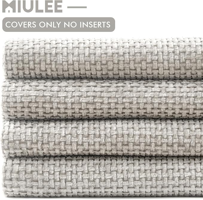 MIULEE Soft Decorative Chenille Pillow Covers Light Gray 20x20 Pack of 4 | - Image 6