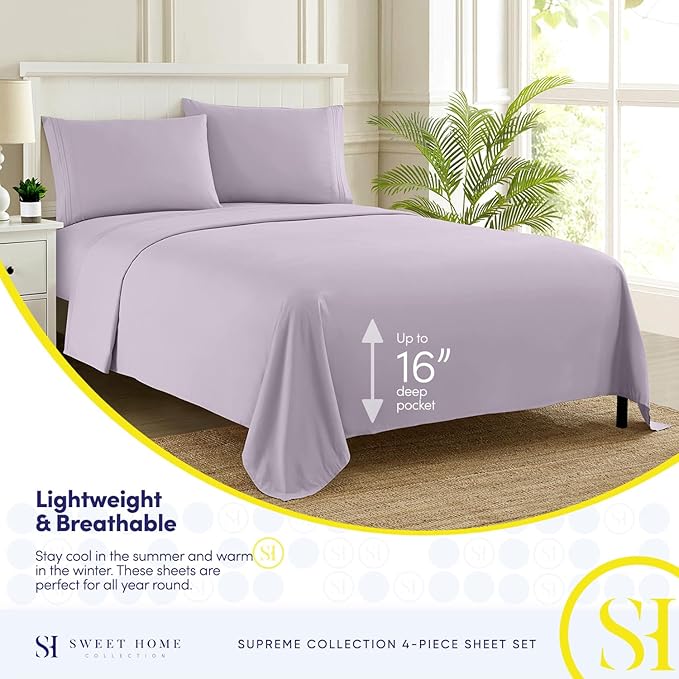 Full Size Sheet Sets - Breathable Luxury Sheets with Full Elastic & Secure Corner Straps Built In - 1800 Supreme Collection Extra Soft Deep Pocket Bedding Set, Sheet Set, Full, Lilac