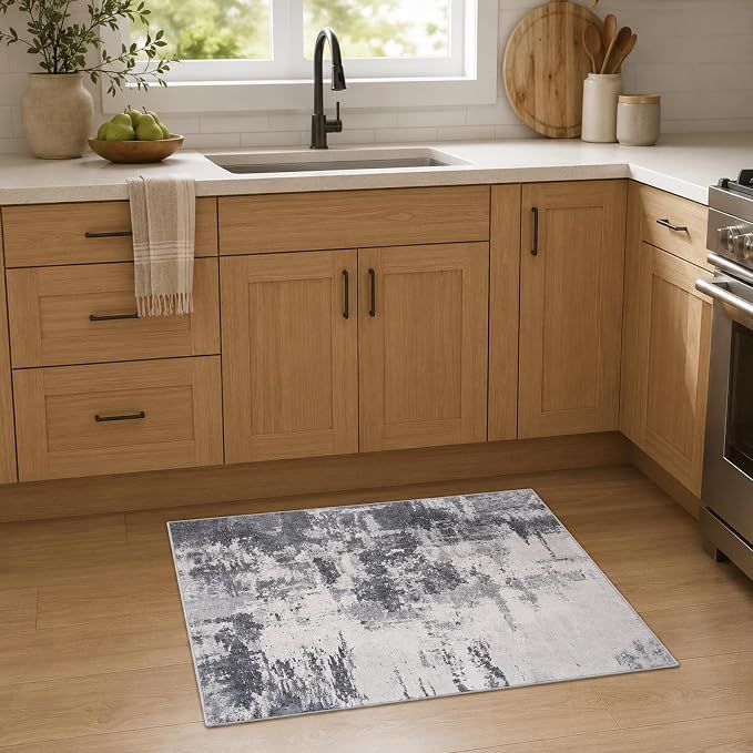 Entrance Rugs Indoor 2x3 Dark Grey Entry Rug Washable Abstract Small Area Rug - Image 3