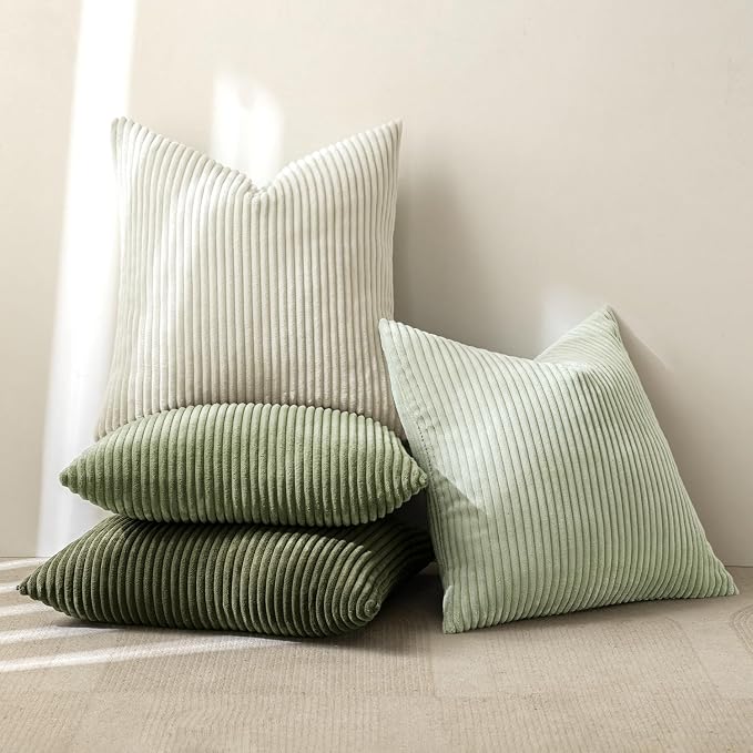 MIULEE Soft Corduroy Decorative Throw Pillow Covers Light Green 24x24 | Set of 4 - Image 5