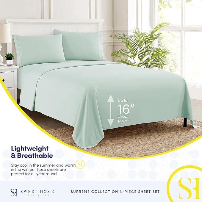 King Size Sheets - Breathable Luxury Bed Sheets with Full Elastic & Secure Corner Straps Built In - 1800 Supreme Collection Extra Soft Deep Pocket Bedding Set, Sheet Set, King, Mint