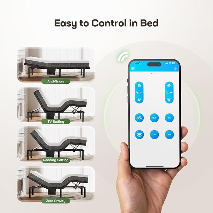 Marsail MS01-2 Split King Adjustable Bed with Massage + 10-inch Gel Memory Foam Mattress, APP Control Adjustable Bed with Under-Bed Nightlight, Split King