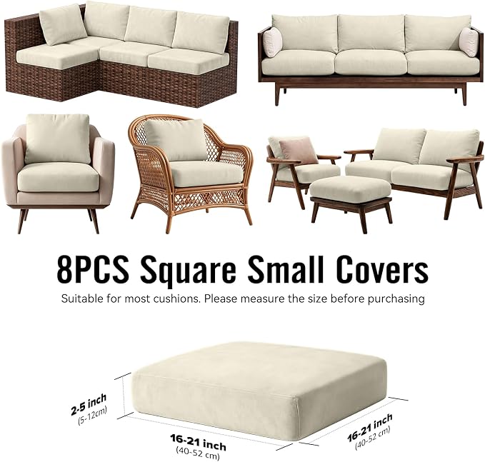 8Pcs Outdoor Cushion Covers, Stretch Patio Furniture Couch Chair Slipcovers | - Image 2