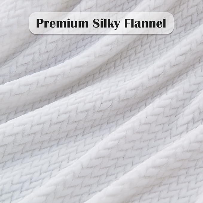 NEWCOSPLAY Super Soft Queen Blanket White Premium Silky Flannel Fleece Leaves Pattern Lightweight Bed Blanket All Season Use (White, Queen(90"x90"))