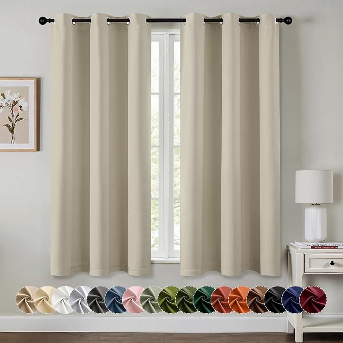MIULEE Blackout Curtains for Bedroom 2 Panels 40 x 63 Inch Long Sand | Thermal by MIULEE