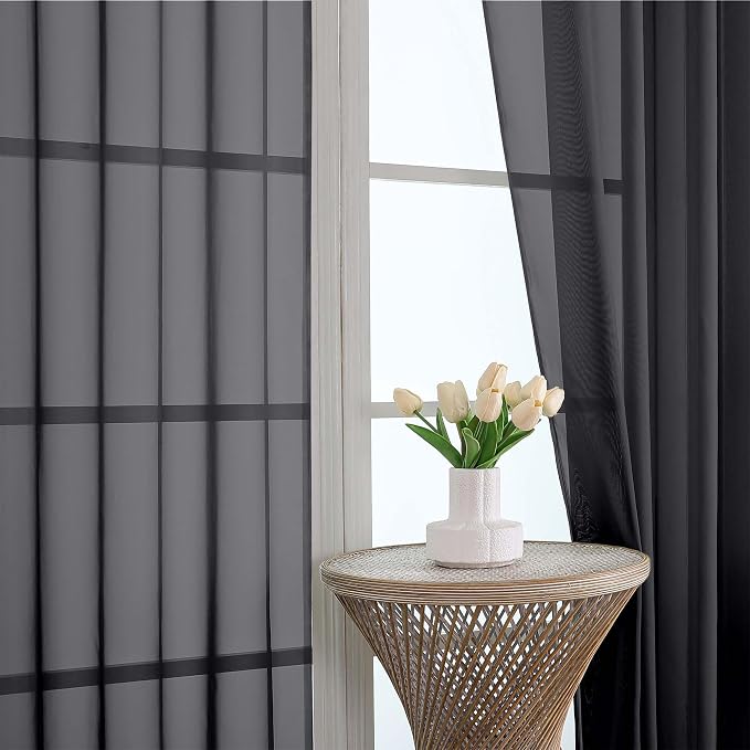 Black Sheer Curtains 120 Inches Long 2 Panels Set, Airy Lightweight Sheer Black - Image 8