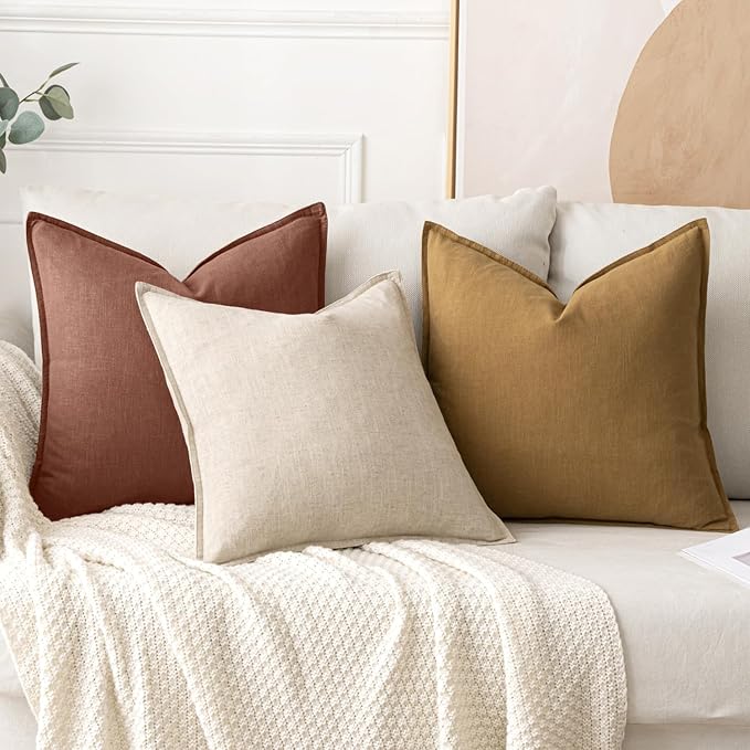 MIULEE Decorative Linen Euro Sham Pillow Covers 24x24 Autumn Glaze | Boho - Image 4