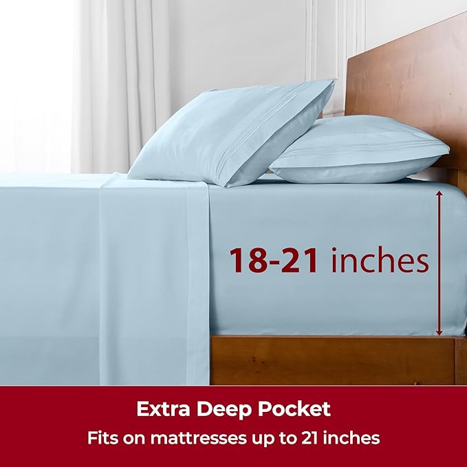Mellanni Extra Deep Twin Sheets - 3 PC Iconic Collection Bedding - Hotel Luxury, Ultra Soft, Cooling Bed Sheets - Wrinkle, Fade, Stain Resistant (Twin, Aqua)