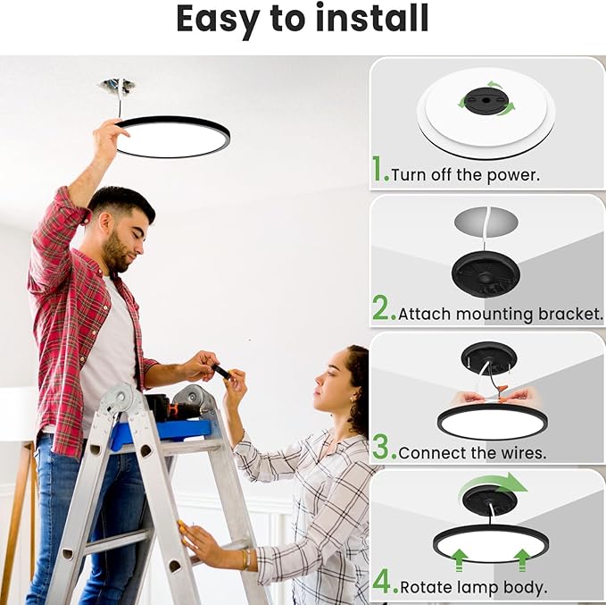 zemty Black Ceiling Light 9 Inch,24W 2400lm Bright LED Flush Mount Light Fixture 3000K/4500K/6000K Adjustable,Thin Flat Ceiling Lamp for Bathroom Closet Pantry Hallway