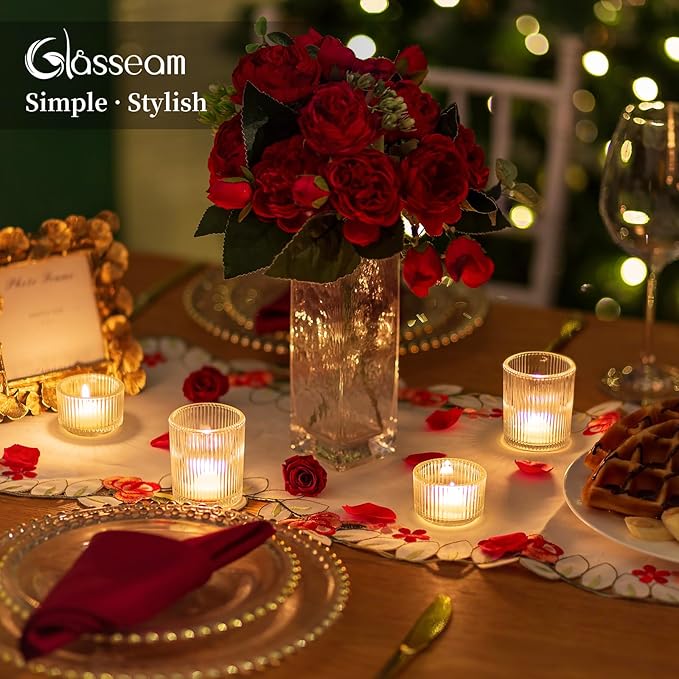 Glasseam Clear Glass Votive Candle Holders: Small Tea Light Candle Holders in Bulk, Ribbed Vintage Candle Holder Set of 24, Decorative Tealight Holders for Wedding Centerpieces Party Decorations