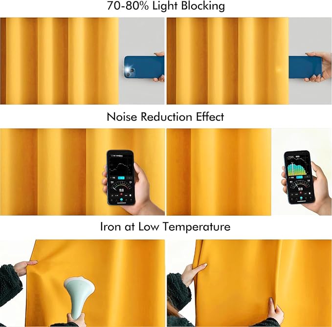 MIULEE Yellow Back Tab Blackout Curtains 52x96 Inch Long 2 Panels Set | Rod - Image 5