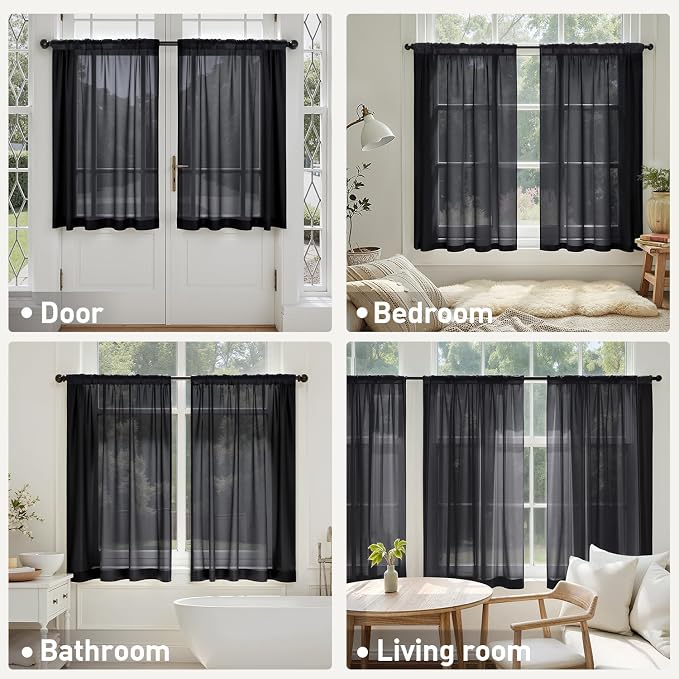 MIULEE 4 Panels Half Window Tier Black Sheer Curtains 42 x 36 Inches | Light - Image 5
