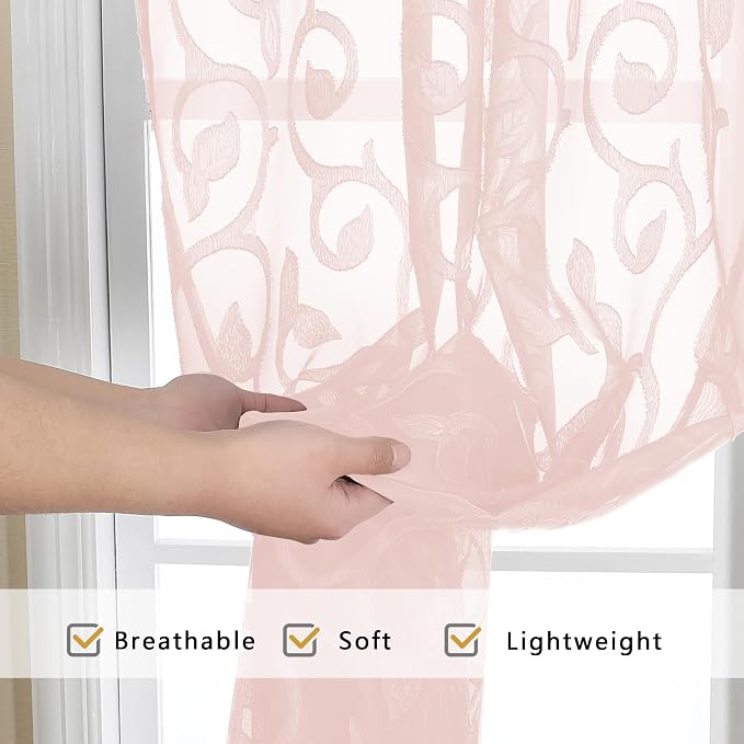 Furman Blush Sheer Curtains, 72 inches Long 2 Panels Set, Light Filtering Top - Image 5
