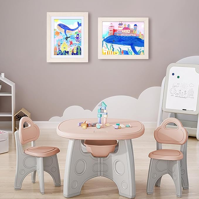 KINLINK 9x12 Kids Art Frames Set of 2, Solid Wood Kids Artwork Frames Changeable with Acrylic Front Opening Holds 150 Pictures, Art Frame for Kids Artwork with Mat or without Mat, White Wood