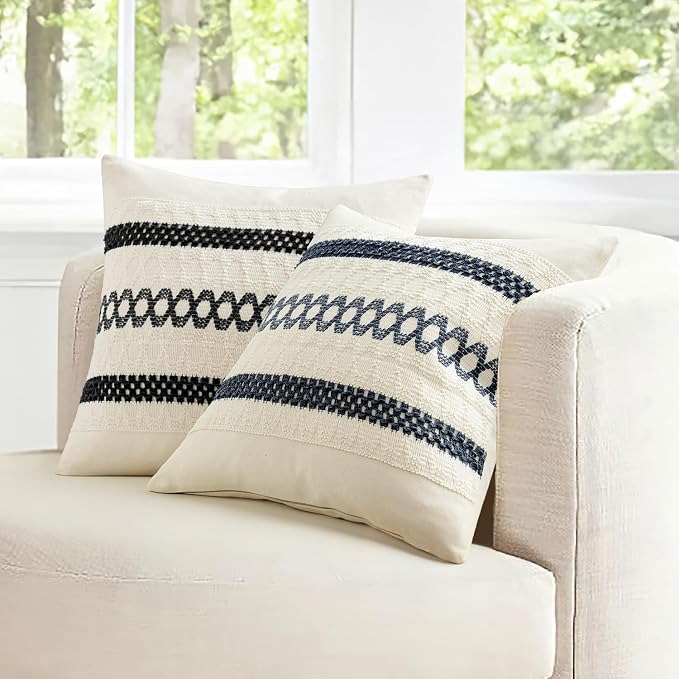 MIULEE Set of 2 Navy Blue Boho Decorative Pillow Covers 20x20 Inch | Farmhouse - Image 7