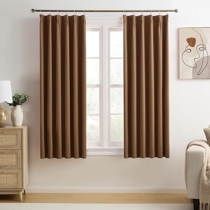 Cappuccino Brown Curtains 40x72 Inches Long 2 Panels Set, Pinch Pleated Thermal by KEQIAOSUOCAI