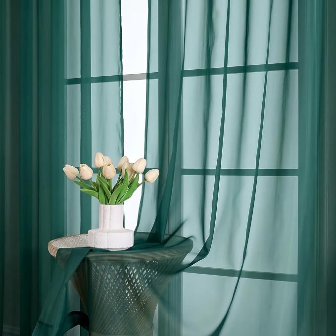 Hunter Green Sheer Curtains 72 Inches Long 2 Panels Set, Light Filtering Sheer - Image 7