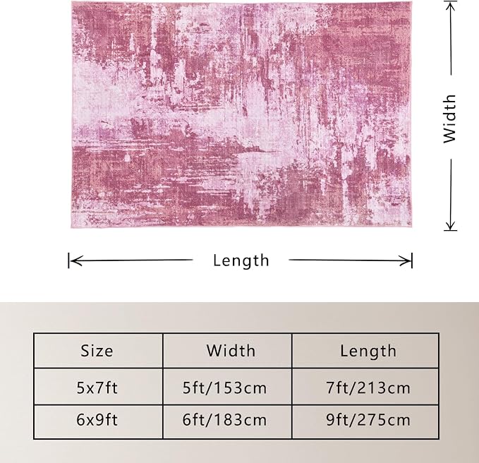 Area Rug 4x6 Pink Rug Washable Boho Rugs Non Slip Low Pile Abstract Small Carpet - Image 2