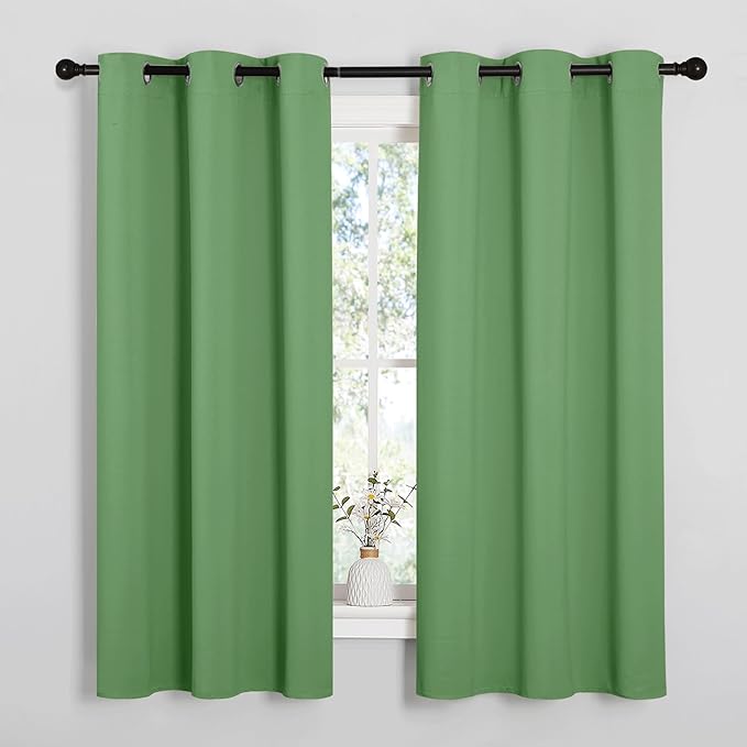 NICETOWN Froest Green Blackout Curtains 63 inches Length for Kitchen, 2 Panels, 34" Wide, Thermal Insulated Decoration Drapes for Small Window