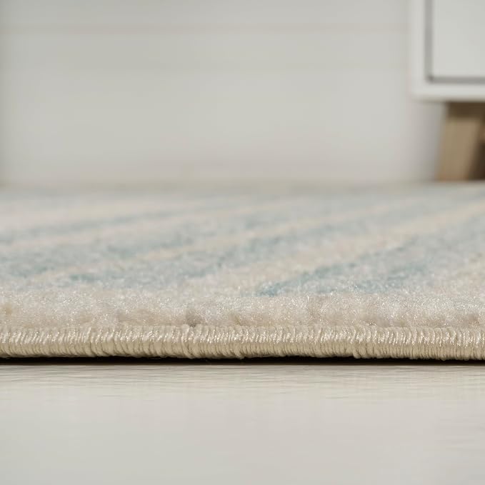 JONATHAN Y Khalil Modern Berber Stripe Cream/Turquoise Indoor Area Rug - Image 8