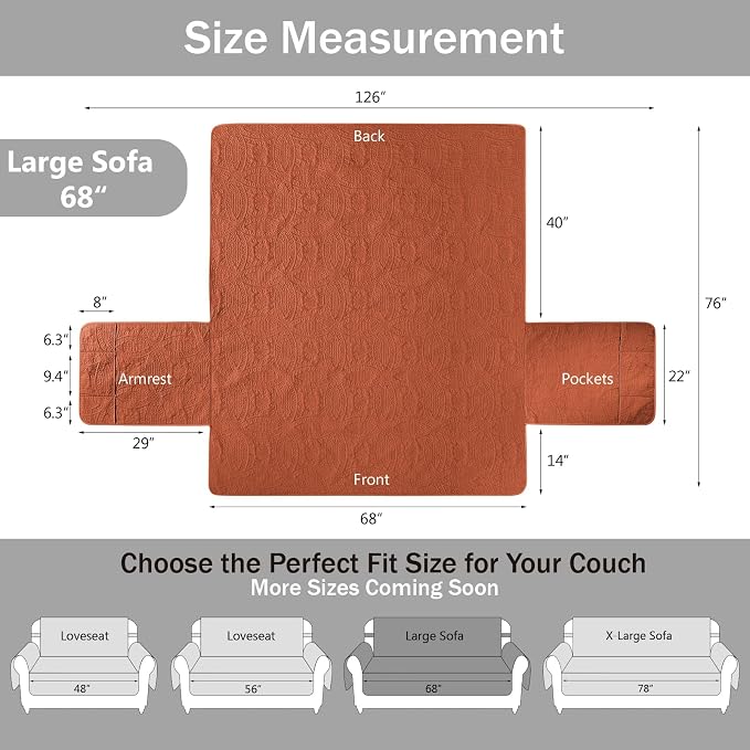 Burnt Orange Sofa Covers with Pockets, Anti-Slip Medallion Couch Covers - Image 6