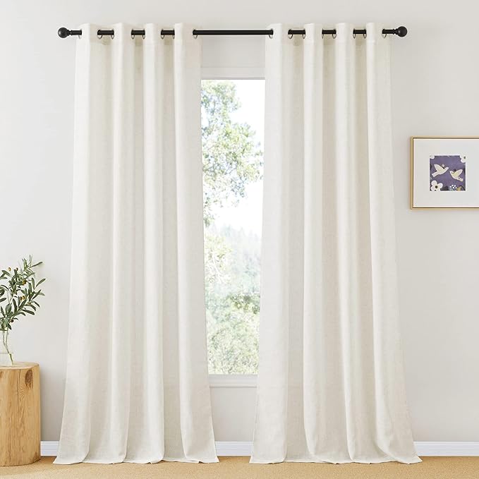 RYB HOME Curtains for Bedroom - Sheer Linen Textured Curtains Semi Transparent Privacy Shades for Farmhouse Living Room Kids Room, W 52 inch x L 90 inch, Linen, 1 Pair