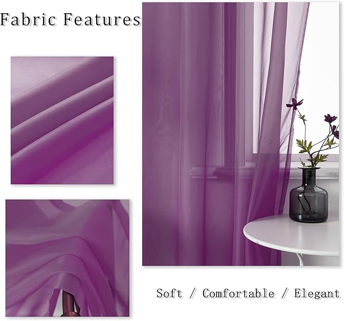 DUALIFE Purple Curtains 72 Inch Length for Girls Bedroom Set of 2 Panels Grommet Window Semi Voile Drapes Purple Sheer Curtains for Living Room Kids Decor Dark Royal Purple 52x72 Long