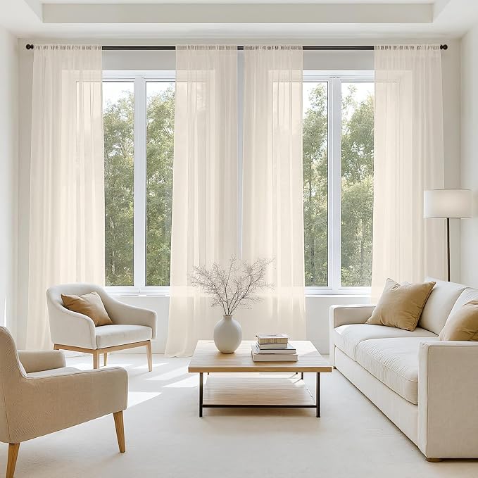 MIULEE Light Beige Sheer Curtains 96 Inches Long 4 Panels 42 x 96 Inches | by MIULEE