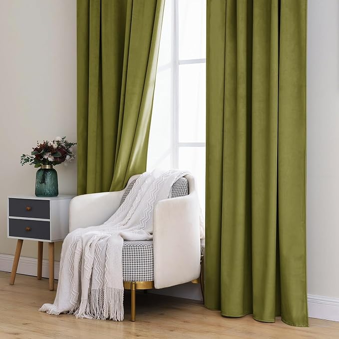 MIULEE Velvet Curtains 52x96 inches 2 Panels Moss Green Blackout Curtains | - Image 7