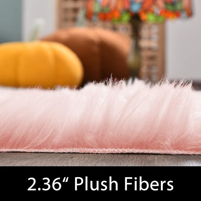 Latepis Pink Rugs for Bedroom Girls Washable Runner 2x6 Faux Fur Rug Soft Furry - Image 2
