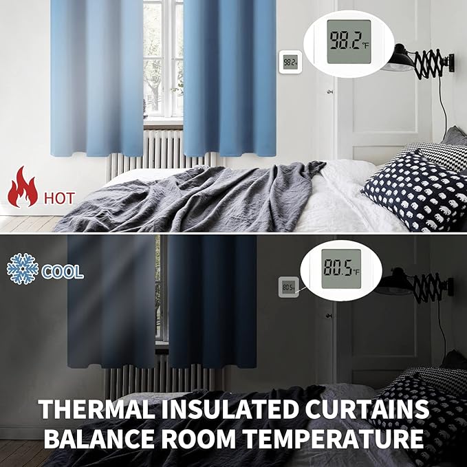 BGment Blackout Curtains for Bedroom - Grommet Thermal Insulated Room Darkening Curtains for Living Room, Set of 2 Panels, Each 55 x 69 Inch, Faded Denim