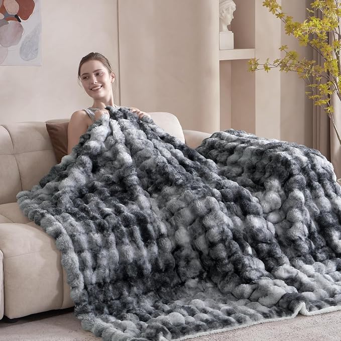 60x80 Inches Ultra-Soft Fuzzy Faux Fur Plush Twin Size Blanket - Image 2