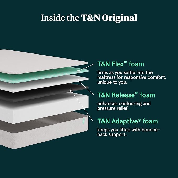 Tuft & Needle Original Medium Queen Size Adaptive Foam Mattress in a Box, Cooling Gel, Pressure Relief, Supportive, 100 Night Trial, Fiberglass Free, CertiPUR-US, 10-Year Limited Warranty