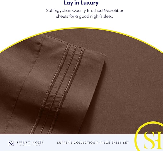Full Size Sheet Sets - Breathable Luxury Sheets with Full Elastic & Secure Corner Straps Built In - 1800 Supreme Collection Extra Soft Deep Pocket Bedding Set, Sheet Set, Full, Brown