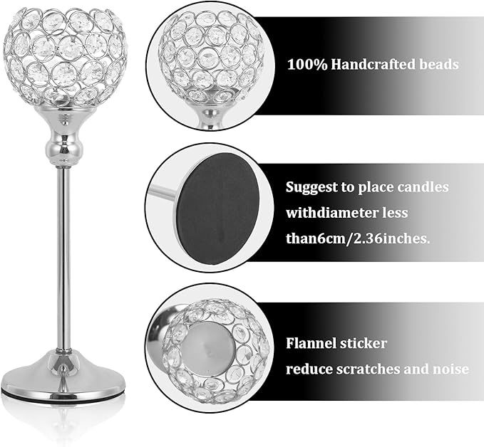 VINCIGANT 16PCS Candle Holders Silver for Wedding Centerpieces,Bling Decor Crystal Silver Tealight Candle Holder for Home Fireplace Coffee Table Mantle Decor candelabros de mesa