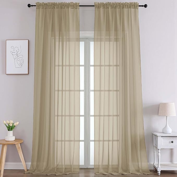 Chyhomenyc Extra Long Taupe Sheer Curtains 108 Inches Long 2 Panels, Light by Chyhomenyc