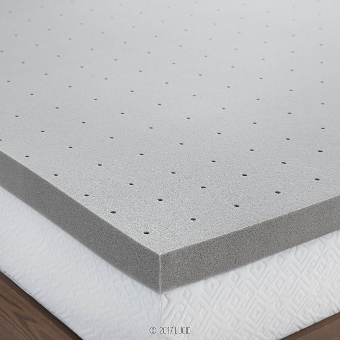LUCID 3 Inch Bamboo Infused Memory Foam Mattress Topper - California King Size – Cooling Ventilation – Pressure Relieving Bed Topper - Mattress Pad – CertiPur Certified