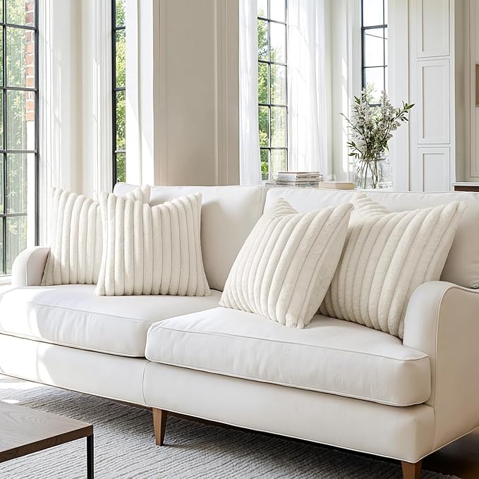 MIULEE Faux Fur Plush Decorative Throw Pillow Covers 20x20, Cream White | Set - Image 5