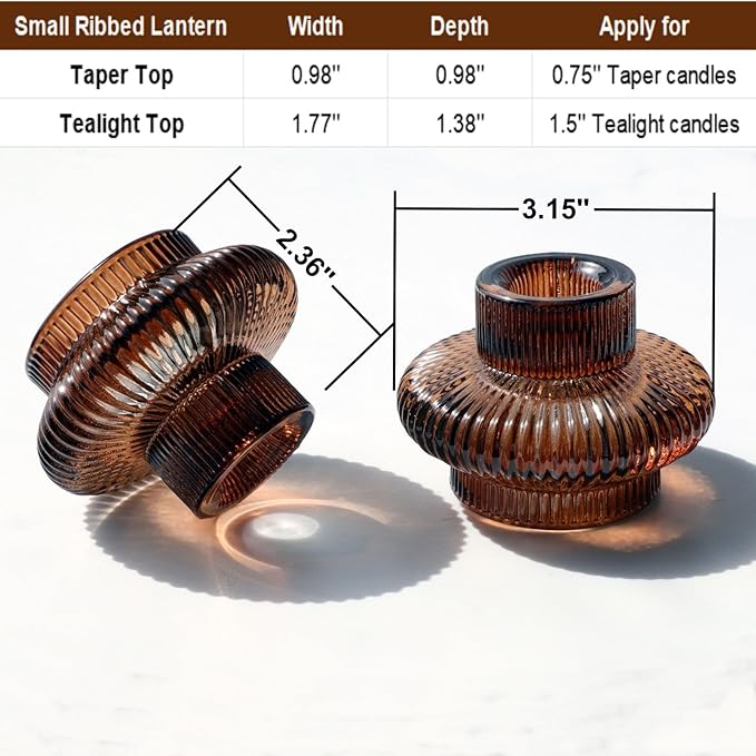 VOHO 12pcs Brownish Amber Candle Holders for Fall Decor, Vintage Ribbed Candlestick Holders Centerpiece Table Decorations, Heavy Glass Taper Candle Holders for Candlesticks/Votive Candles