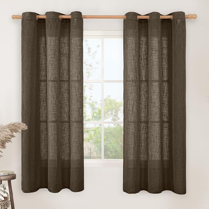 Linen Curtains 63 Inch Length 2 Panels, Chocolate Linen Textured Light by LAMIT