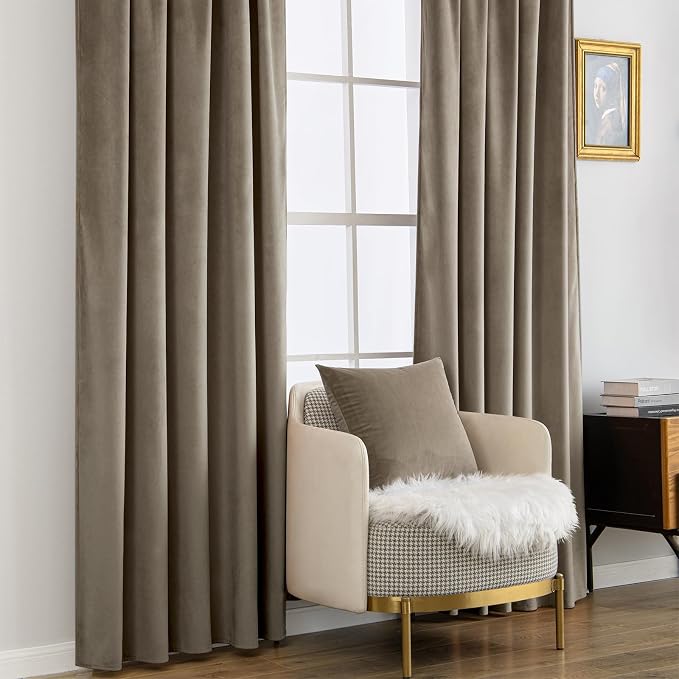 MIULEE Taupe Velvet Curtains 52x108 inches Luxury Blackout Curtains | Thermal - Image 7