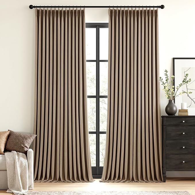 MIULEE Cafe Brown Pinch Pleated 100% Blackout Linen Curtains 40x96 Inches | by MIULEE